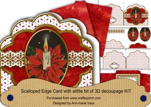 Red Poinsettia Anglaise Scalloped 3D Decoupage Card Kit