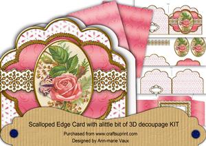 Rose Butterfly Em Anglaise Scalloped 3D Decoupage Card Kit