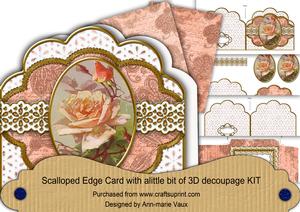 Peach Rose Em Anglaise Scalloped 3D Decoupage Card Kit