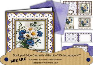 Blue Daisies Lace Em Anglaise Scallop Square 3D Card Kit