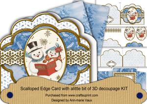 Singing Snow Couple Anglaise Scalloped 3D Decoupage Card Kit