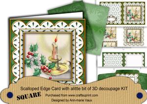 Candle Lantern Em Anglaise Scallop Square 3D Card Kit
