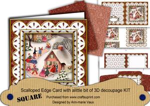 Christmas Party House Em Anglaise Scallop Square 3D Card Kit
