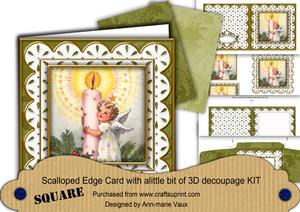 Candle Angel Em Anglaise Scallop Square 3D Card Kit