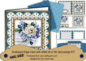 Blue Wedding Rose Em Anglaise Scallop Square 3D Card Kit