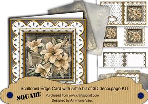 Grey Lillies Em Anglaise Scallop Square 3D Card Kit