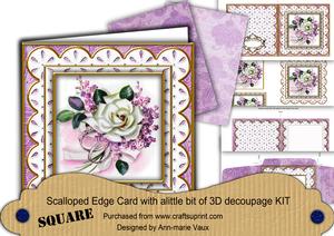 Lilac Wedding Rose Em Anglaise Scallop Square 3D Card Kit