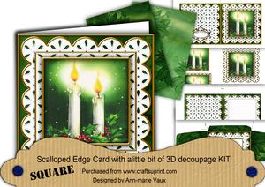 Candle Duo Em Anglaise Scallop Square 3D Card Kit