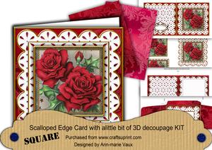 Red Roses Anglaise Scallop Square 3D Card Kit