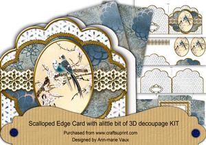 Oriental Birds 3 Anglaise Scalloped 3D Decoupage Card Kit