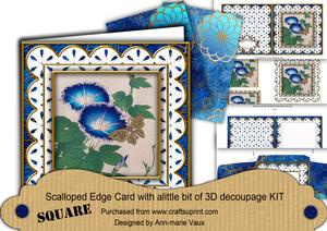 Oriental Morning Glory Anglaise Scallop Square 3D Card Kit