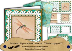Oriental Turq Dragonfly Anglaise Scallop Square 3D Card Kit