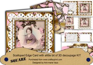 Oriental Blossom Girl Em Anglaise Scallop Square 3D Card Kit