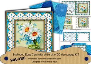 Blue Daisies Em Anglaise Scallop Square 3D Card Kit