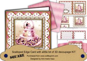 Wedding Cake Pink Em Anglaise Scallop Square 3D Card Kit