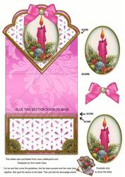 Christmas Pink Candle Ornate Scallop Spring Decoupage Card