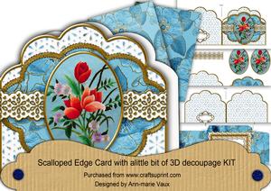 Blue Mixed Bouquet Anglaise Scalloped 3D Decoupage Card Kit