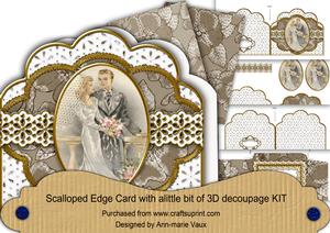 Bride Groom Natural Anglaise Scallop 3D Decoupage Card Kit