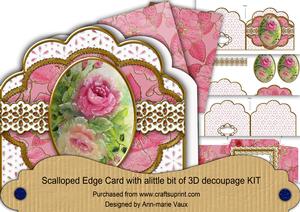 Painted Roses 2 Anglaise Scallop 3D Decoupage Card Kit