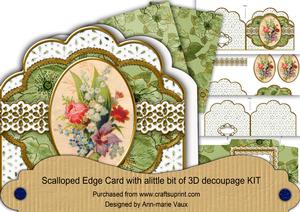Green Mixed Bouquet Anglaise Scallop 3D Decoupage Card Kit