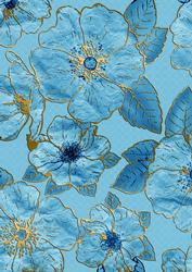 Mid Blue 3 Big Blooms A4 Backing Paper