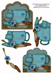Birthday Coffee Turquoise Rose Cup 3D Decoupage Sheet