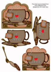 I Love Coffee Best Wishes Brown Cup 3D Decoupage Sheet