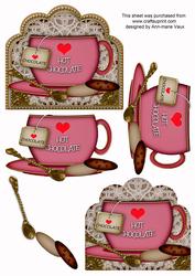 I Love Hot Chocolate Pink Cup 3D Decoupage Sheet