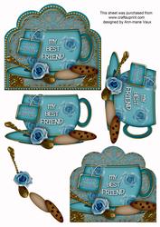 My Best Friend Birthday Rose Turq Cup 3D Decoupage Sheet