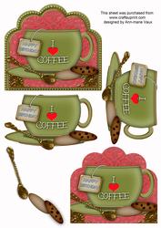 I Love Coffee Birthday Olive Cup 3D Decoupage Sheet