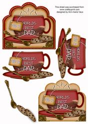 No 1 Worlds Best Dad Deep Red Cup 3D Decoupage Sheet