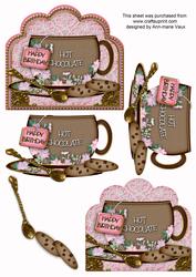 Pink Hot Chocolate Birthday Cup 3D Decoupage Sheet