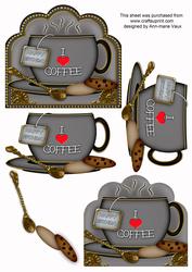 I Love Coffee Birthday Grey Cup 3D Decoupage Sheet