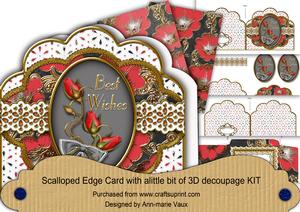 Black Red Roses Best Wishes Lace Scallop 3D Decoupage Kit