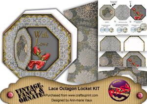 Black Red Rose with Love Octagon Lace 3D Locket Card Kit