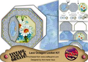 Blue Daisies Octagon Lace 3D Locket Card Kit