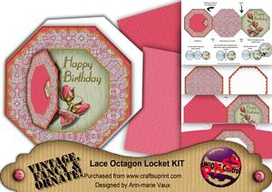 Pink Green Roses Birthday Octagon Lace 3D Locket Card Kit