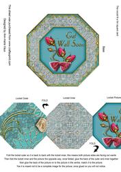 Peacock Pink Rose Get Well Soon Octagon Locket Card Front