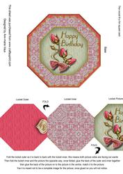 Pink Green Roses Birthday Octagon Lace Locket Card Front