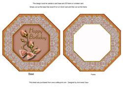 Peach Roses Birthday Octagon Lace Card Base Shaker Frame