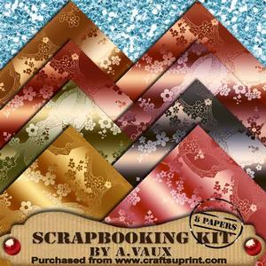 Oriental Blossoms Metallics Scrapbooking 8 Papers Kit