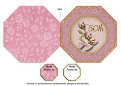 Pink Roses 50th Octagon Lace Picture Fold Card