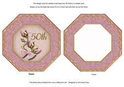 Pink Roses 50th Octagon Lace Card Base Shaker Frame