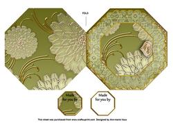Oriental Green Bird Octagon Lace Locket Fold Card
