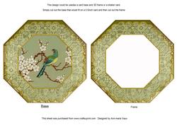 Oriental Green Bird Octagon Lace Card Base Shaker Frame