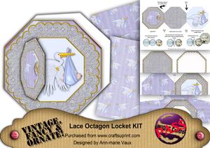 New Baby Boy Stork Octagon Lace 3D Locket Kit