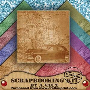 Vintage Map Car Roadtrip 8 Scrapbooking Papers Kit