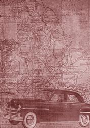 Car Map Road Trip Smokey Pink A4 Backing Paper