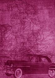 Car Map Roadtrip Cerise A4 Backing Paper