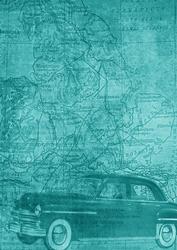 Car Map Roadtrip Peacock A4 Backing Paper